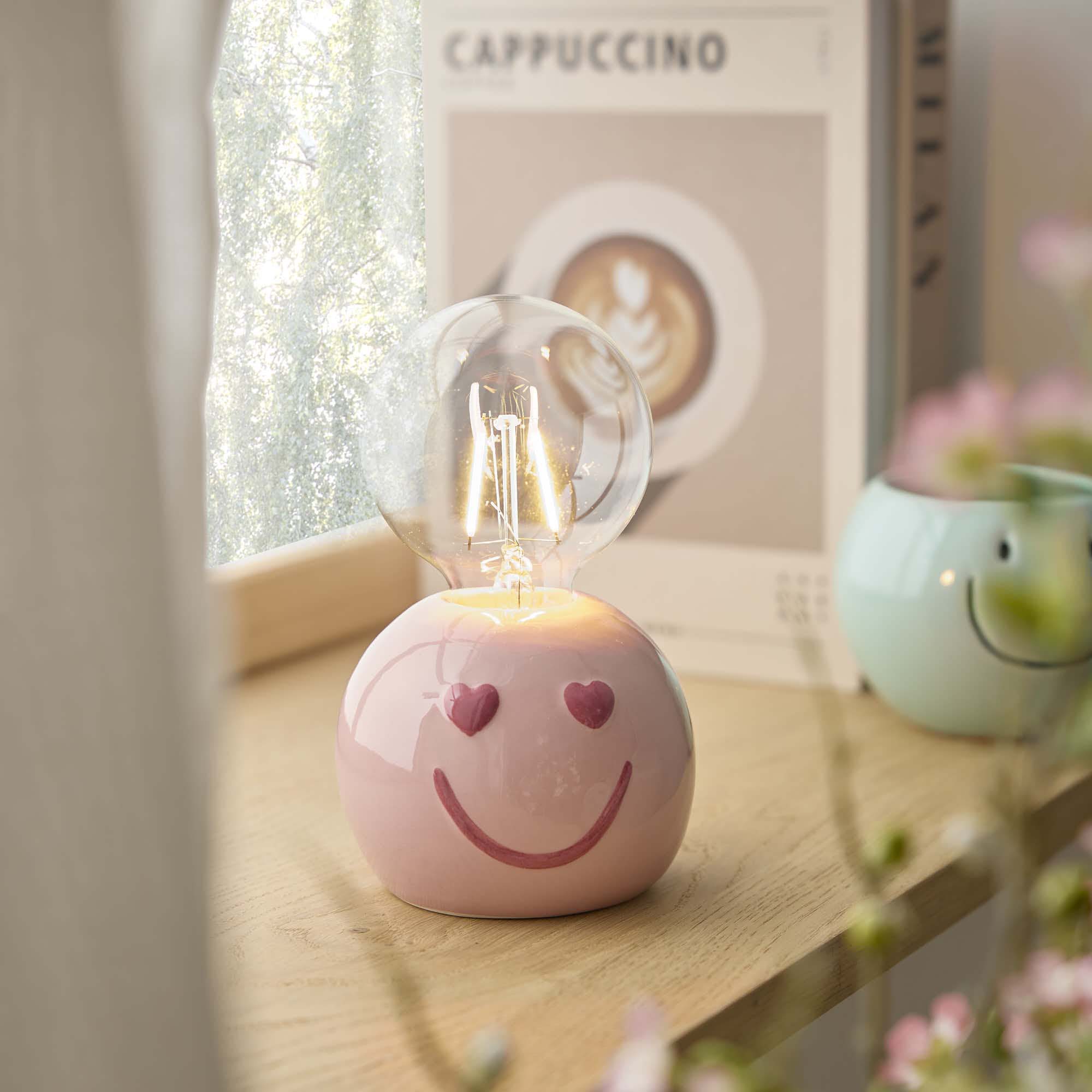 LED-Lampe mit Smiley-Sockel, rosa, 16 cm