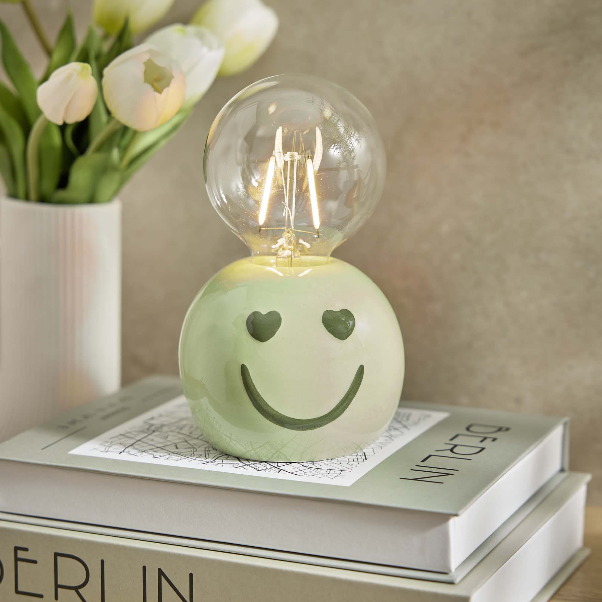 LED-Lampe mit Smiley-Sockel, grün, 16 cm