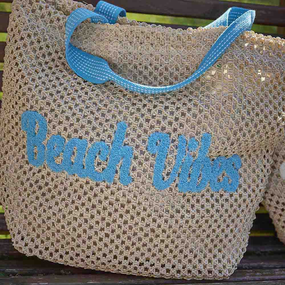 Shopper Spruch, Beach Vibes/blau, 47 x 15 x 37 cm