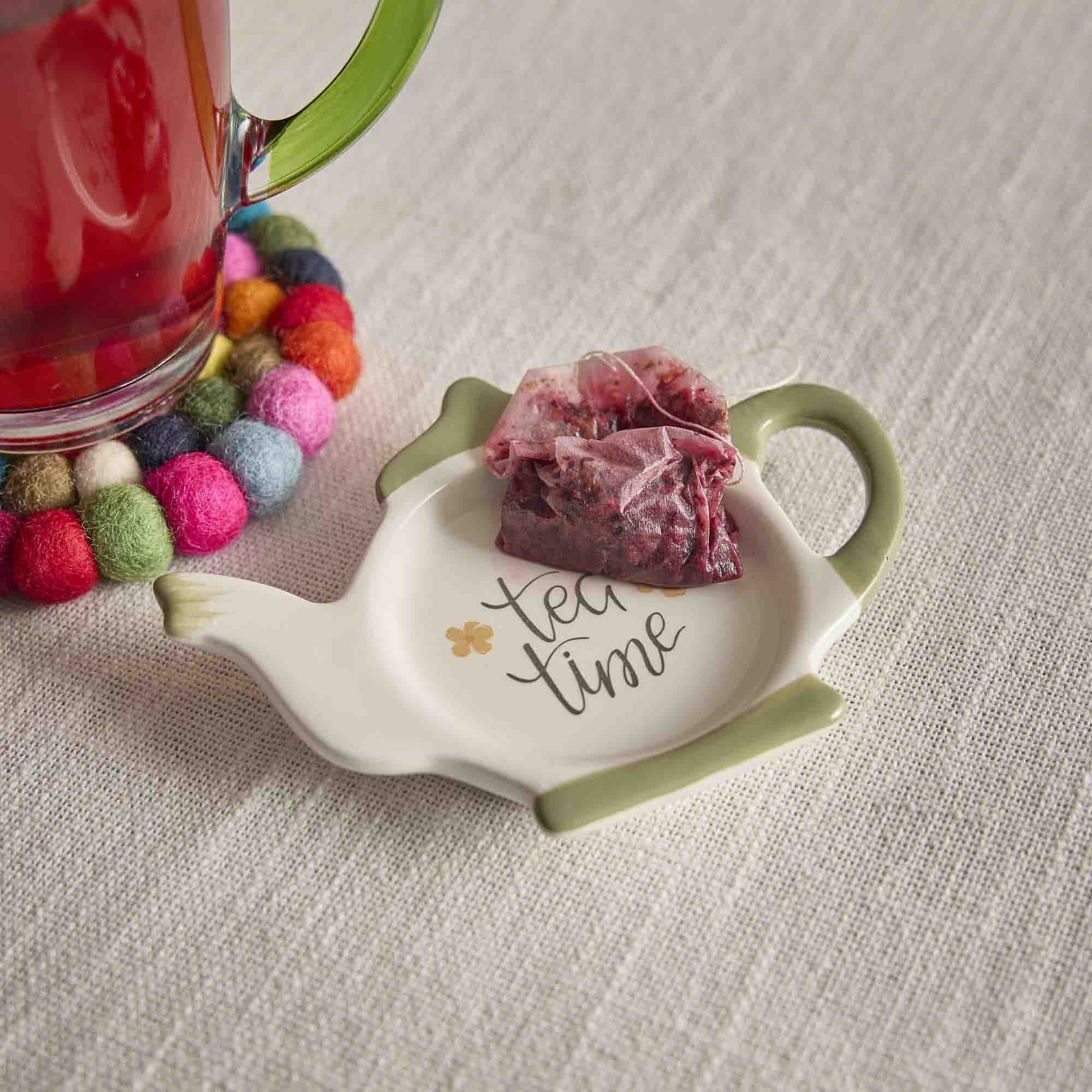 Untersetzer Teebeutel, weiß/grün, 12 cm