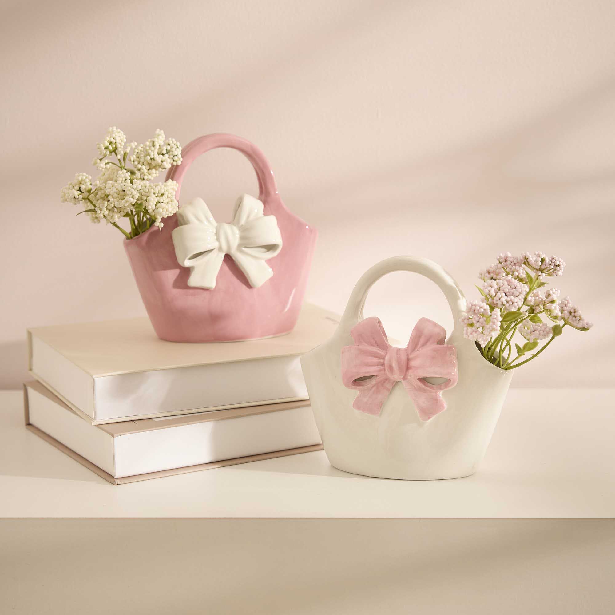 Vase Tasche mit Schleife, rosa, 15.7 x 6.8 x 15.8