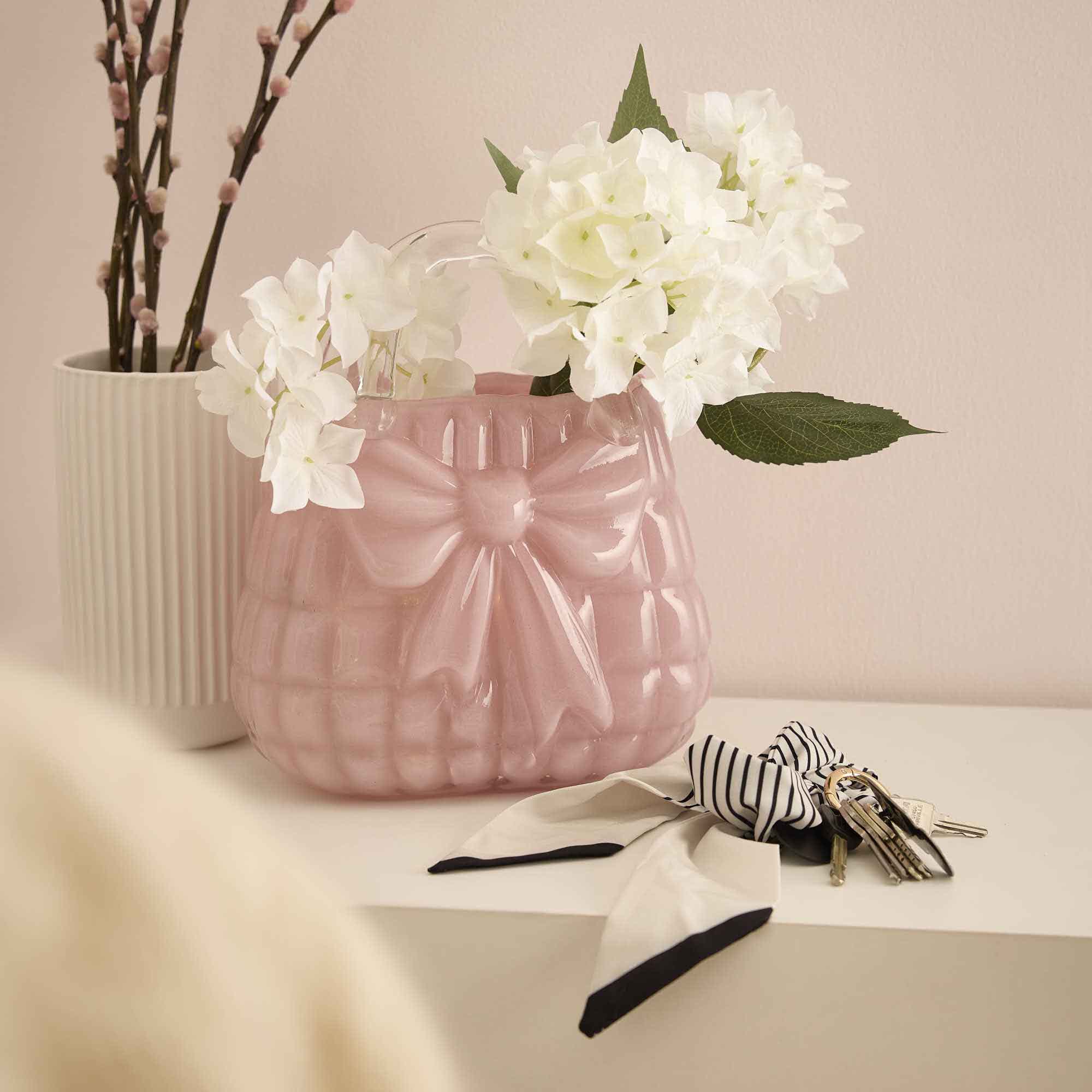 Glas-Vase Handtasche, rosa, 22 x 28 cm