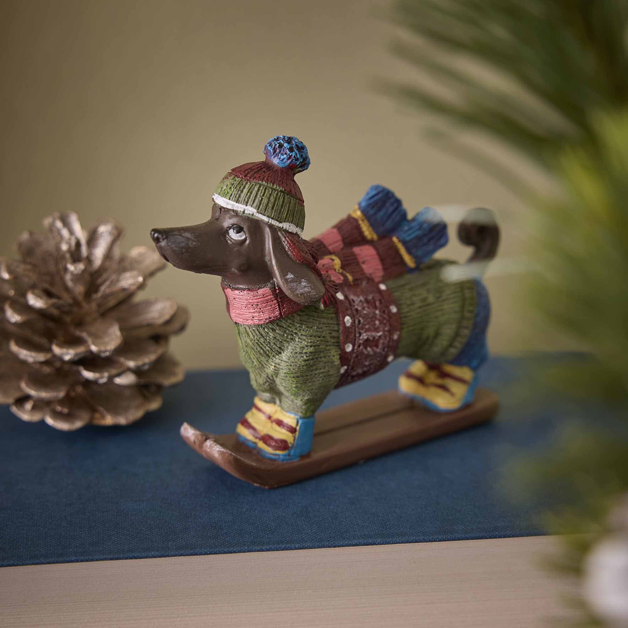 Deko-Hund Weihnachten, Ski, 12 cm