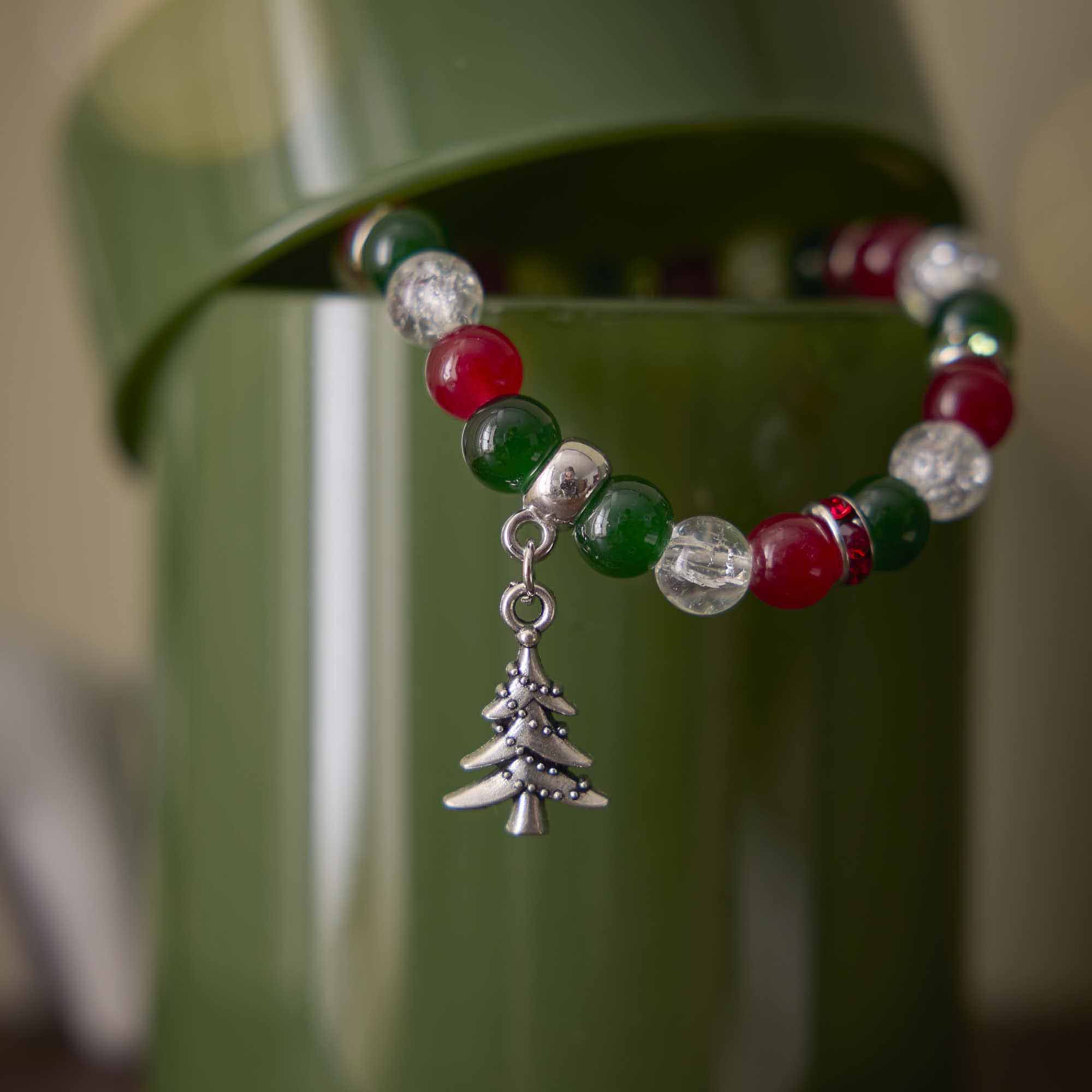 Armband Weihnachten, Baum, grün/rot/weiß