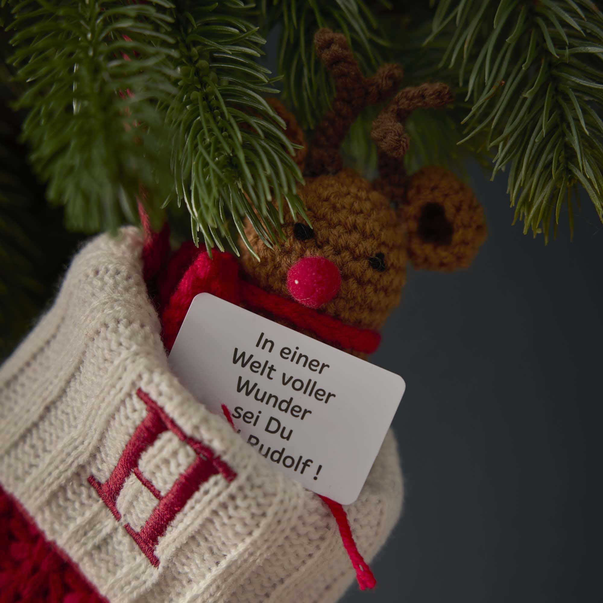 Häkel-Figur mit Spruch, Xmas/Rentier, 11 cm