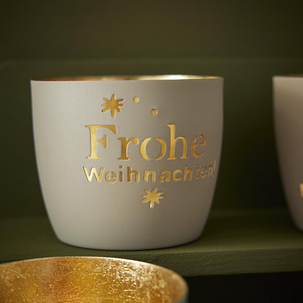 Windlicht Spruch/Xmas, Frohe Weihnachten/sand, 10 x 8.5 cm