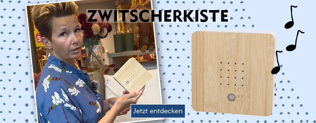 Die Soundbox und ein Foto von der Soundbox in der Filiale verlinkt auf Soundbox Vogelgezwitscher