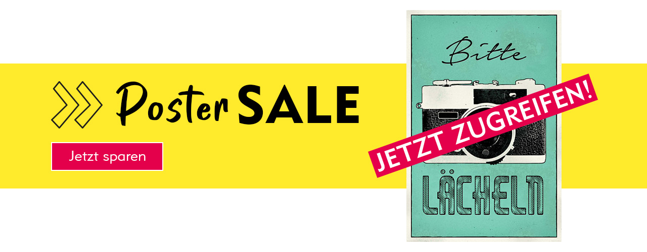 Mintfarbendes Poster mit der Aufschrift Bitte lächeln verlinkt auf Poster