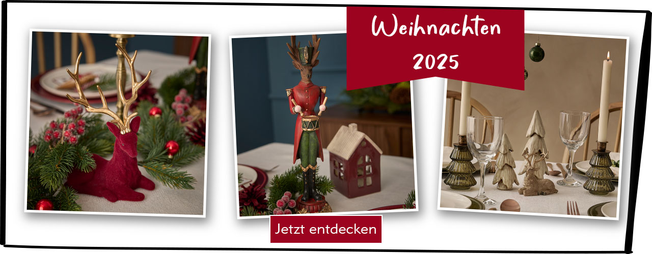 Entdecke die Weihnachtsdeko bei Nanu-Nana Weihnachtlich gedeckter Tisch in Rot-Grün und Grün-Brauntönen verlinkt auf Weihnachtsdeko