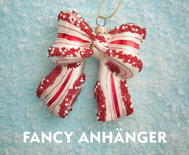 Glas-Ornament rot-weiß gestreifte Schleife verlinkt auf Fancy Anhänger