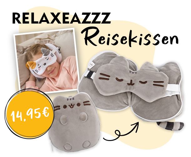 Reisekissen mit Schlafmaske und Kissen in Katzen-Design verlinkt auf Reisekissen