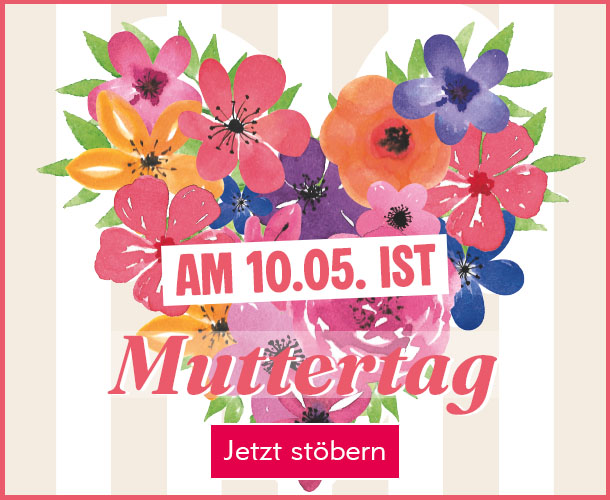Ein Blumenherz auf gestreiftem Hintergrund verlinkt auf Muttertag
