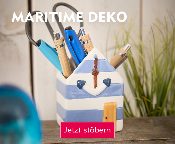 Maritimes Deko-H&auml;uschen mit Stiften gef&uuml;llt verlinkt auf Maritime Deko