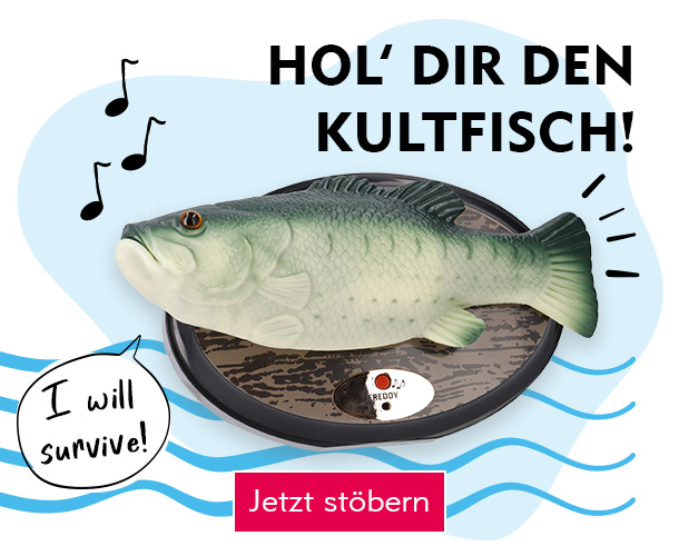 Der singende Fisch auf blauem Hintergrund verlinkt auf den singenden Fisch