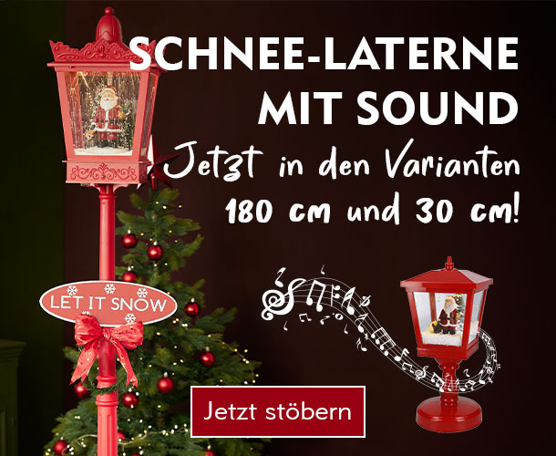 Shoppe Schnee-Laternen mit Sound bei Nanu-Nana Große Weihnachtslaterne mit Schneefall und Sound und eine 30 cm Variante verlinkt auf die Suche Schnee-Laterne mit Sound
