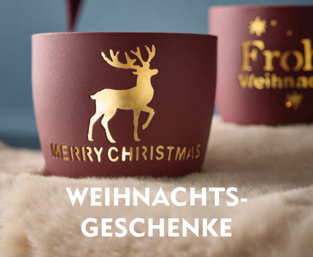Weihnachtliches Windlicht mit Merry Christmas Schriftzug und Hirsch-Ausstanzung verlinkt auf Weihnachtsgeschenke