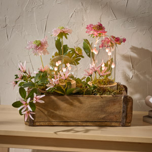 Deko-Arrangement mit Kunstblumen und LED-Objekten verlinkt auf die Kategorie Fr&uuml;hlingsdeko